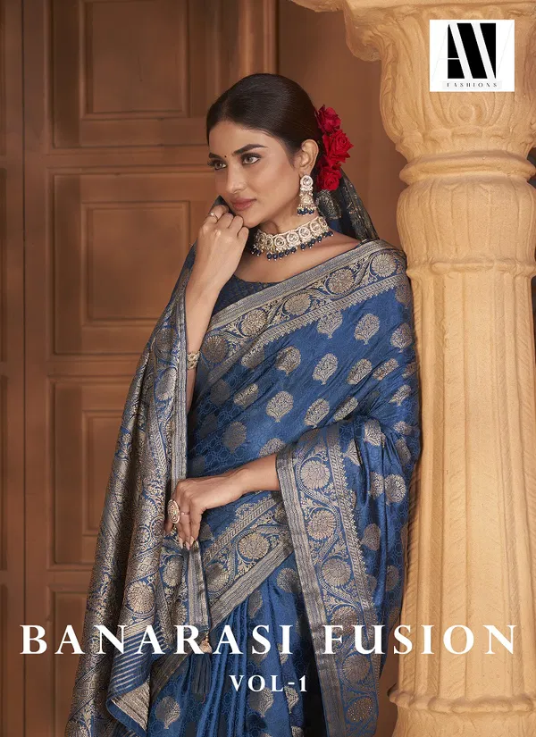 Banarasi Fusion Vol 1 By AV Satin Silk Wedding Wear Saree Wholesalers In India